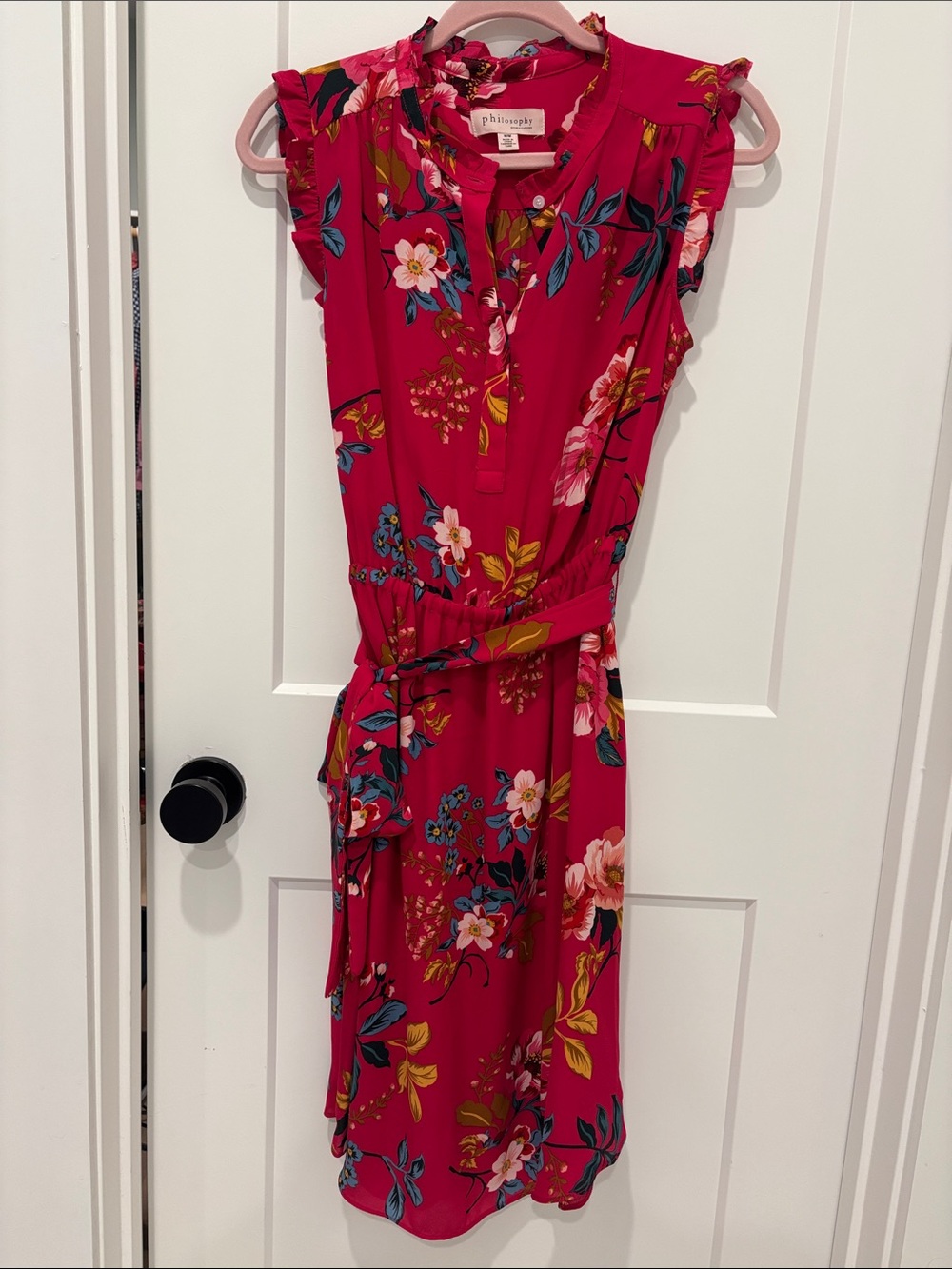 Philosophy Fuchsia Floral Belted Midi Dress